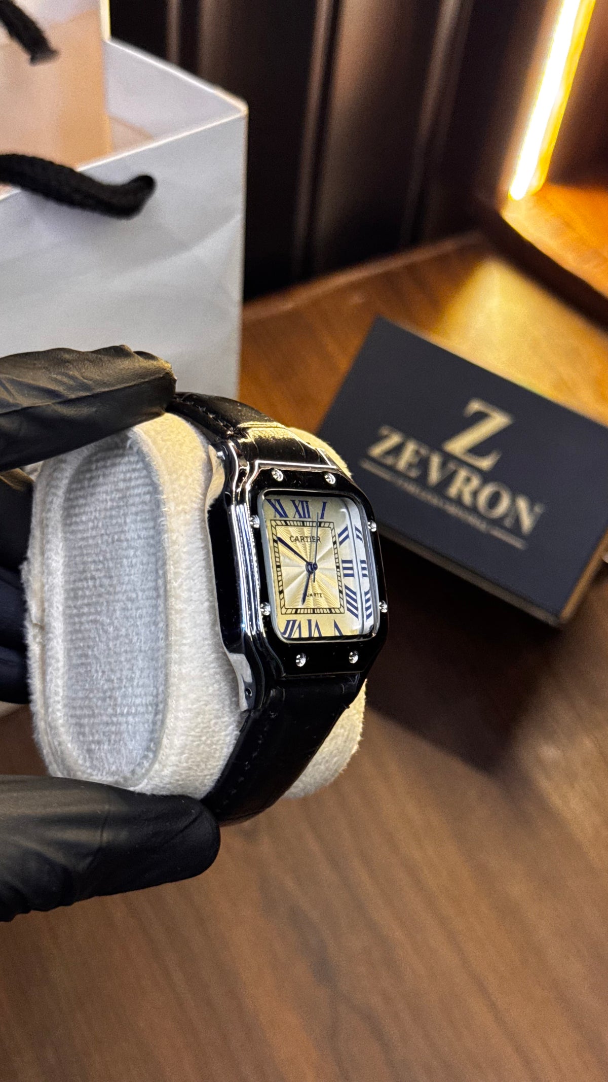 Cartier Santos Black Leather Watch