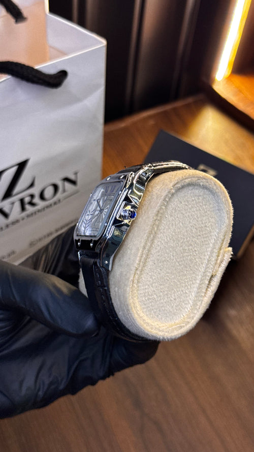 Cartier Santos Black Leather Watch