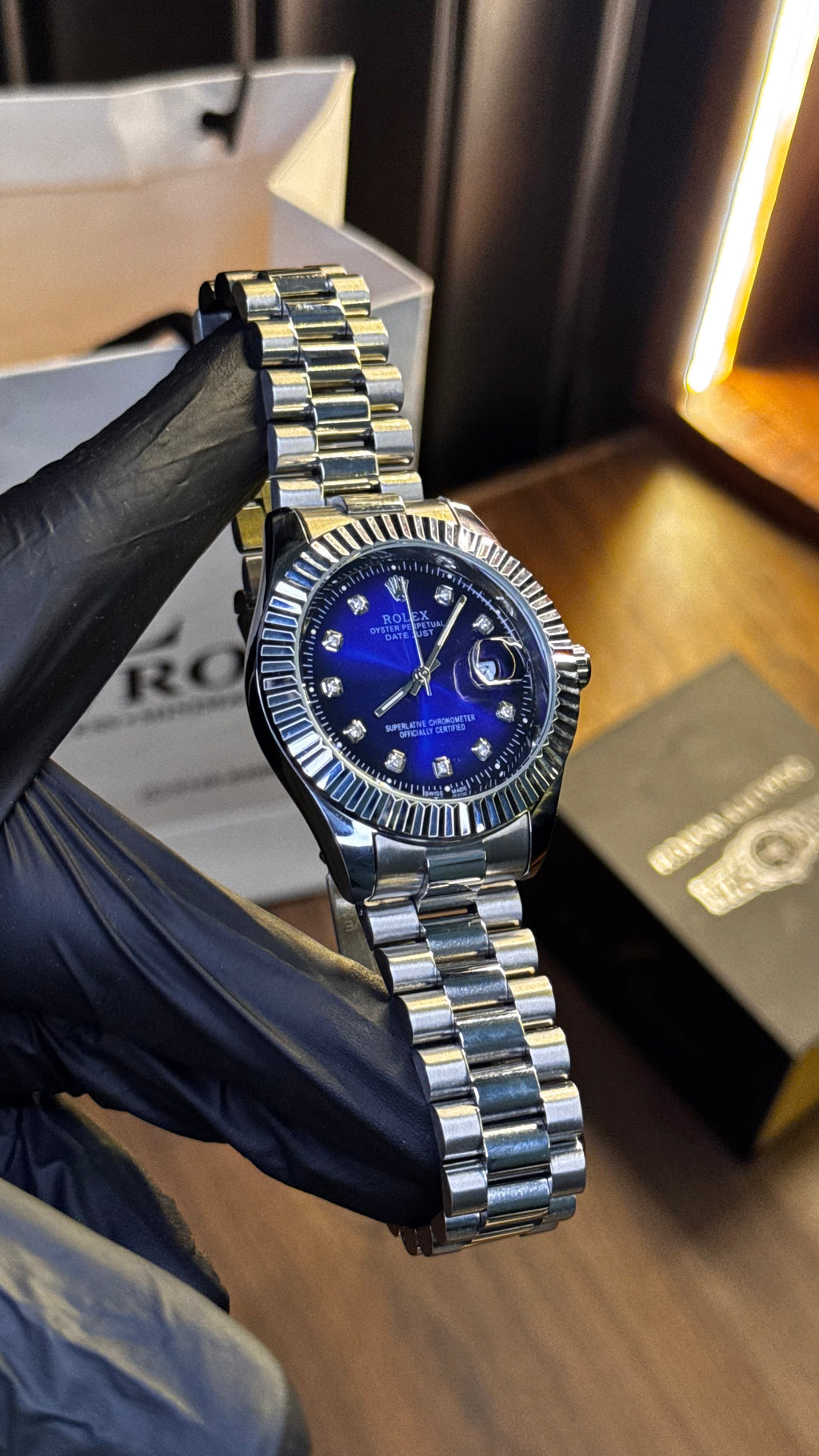Rolex Oyster Jubilee Chain Watch — Dark Blue Dial