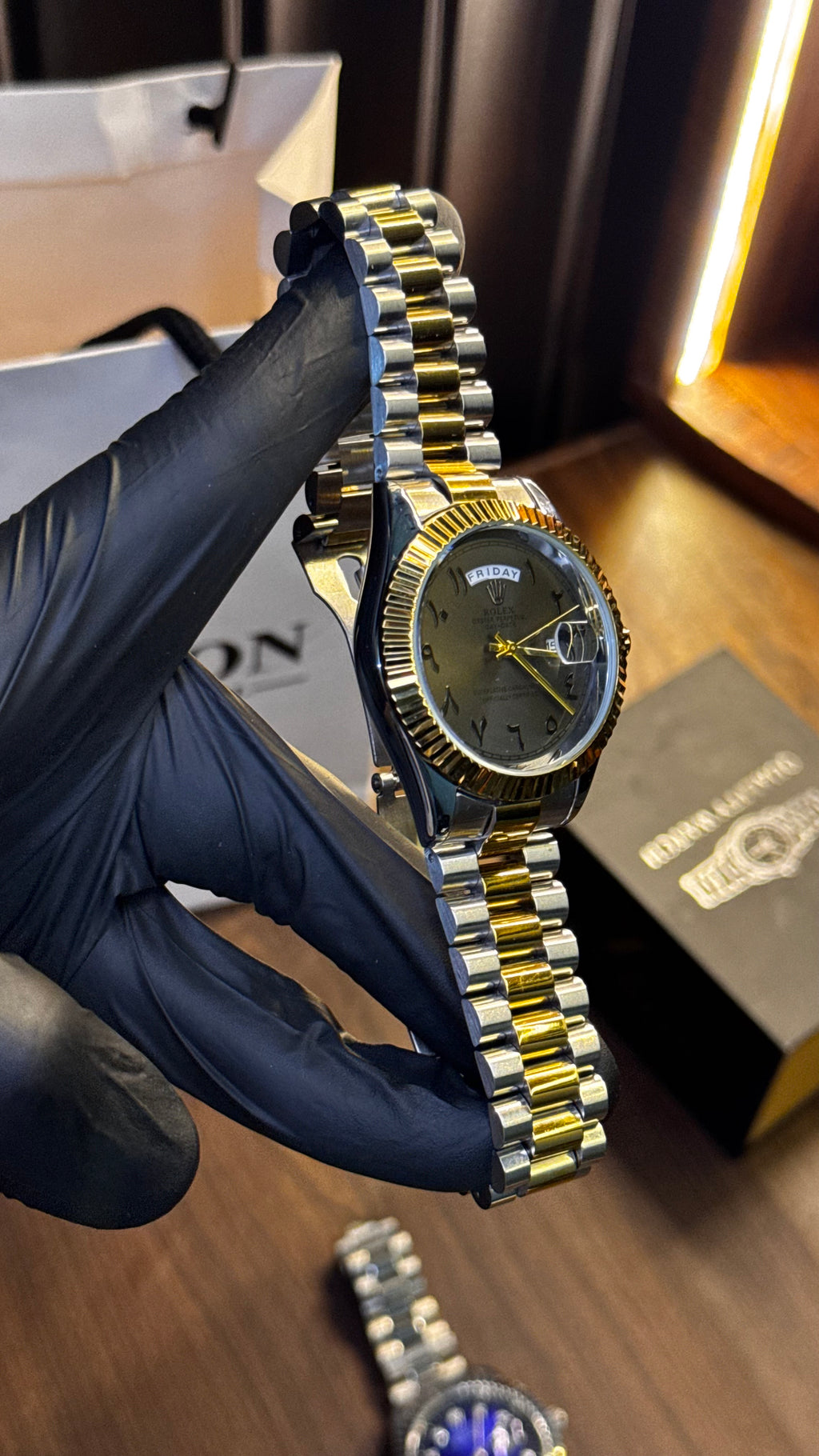 Rolex Day-Date Arabic Numeral Watch — Smoke Grey Dial