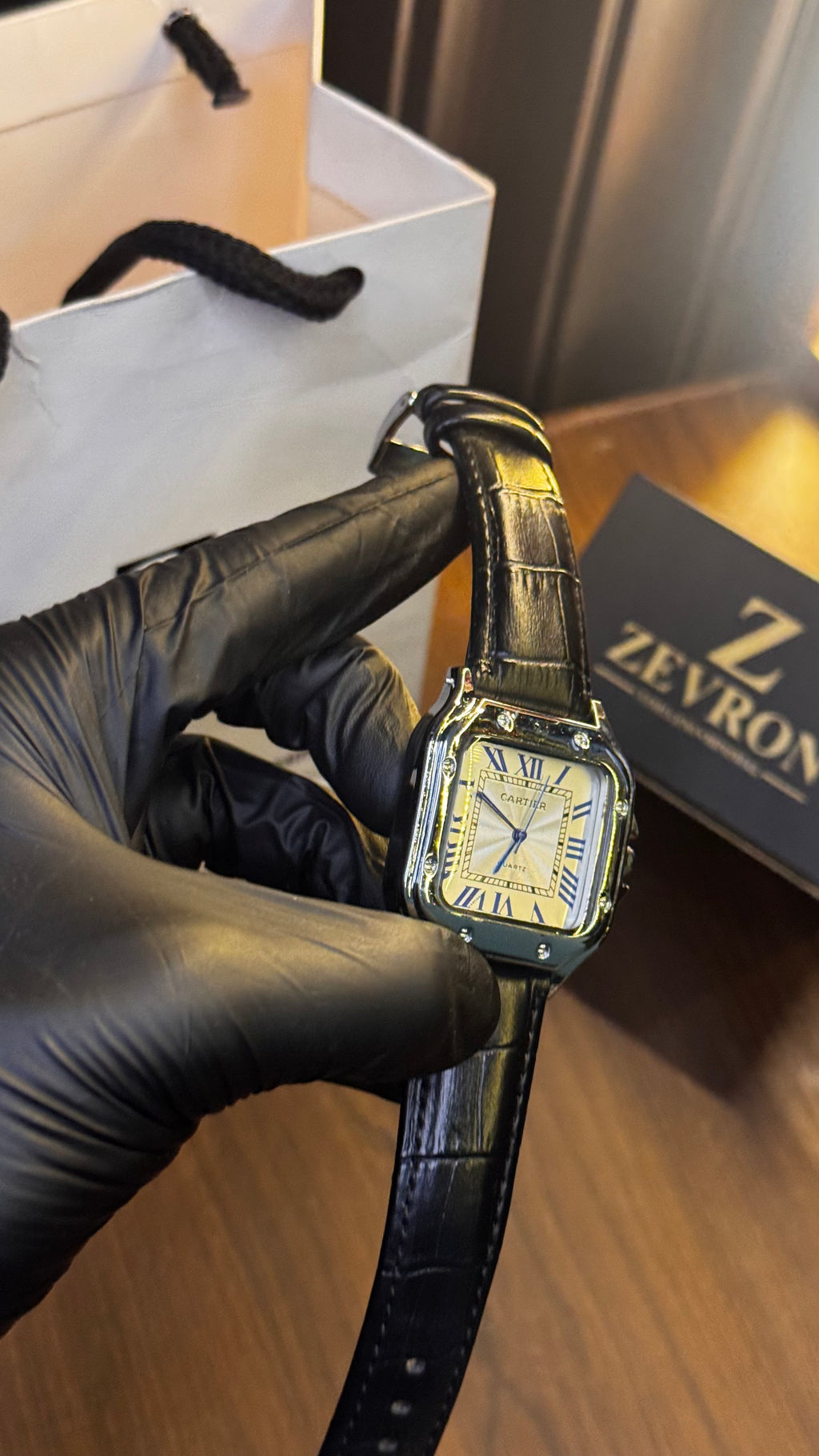Cartier Santos Black Leather Watch
