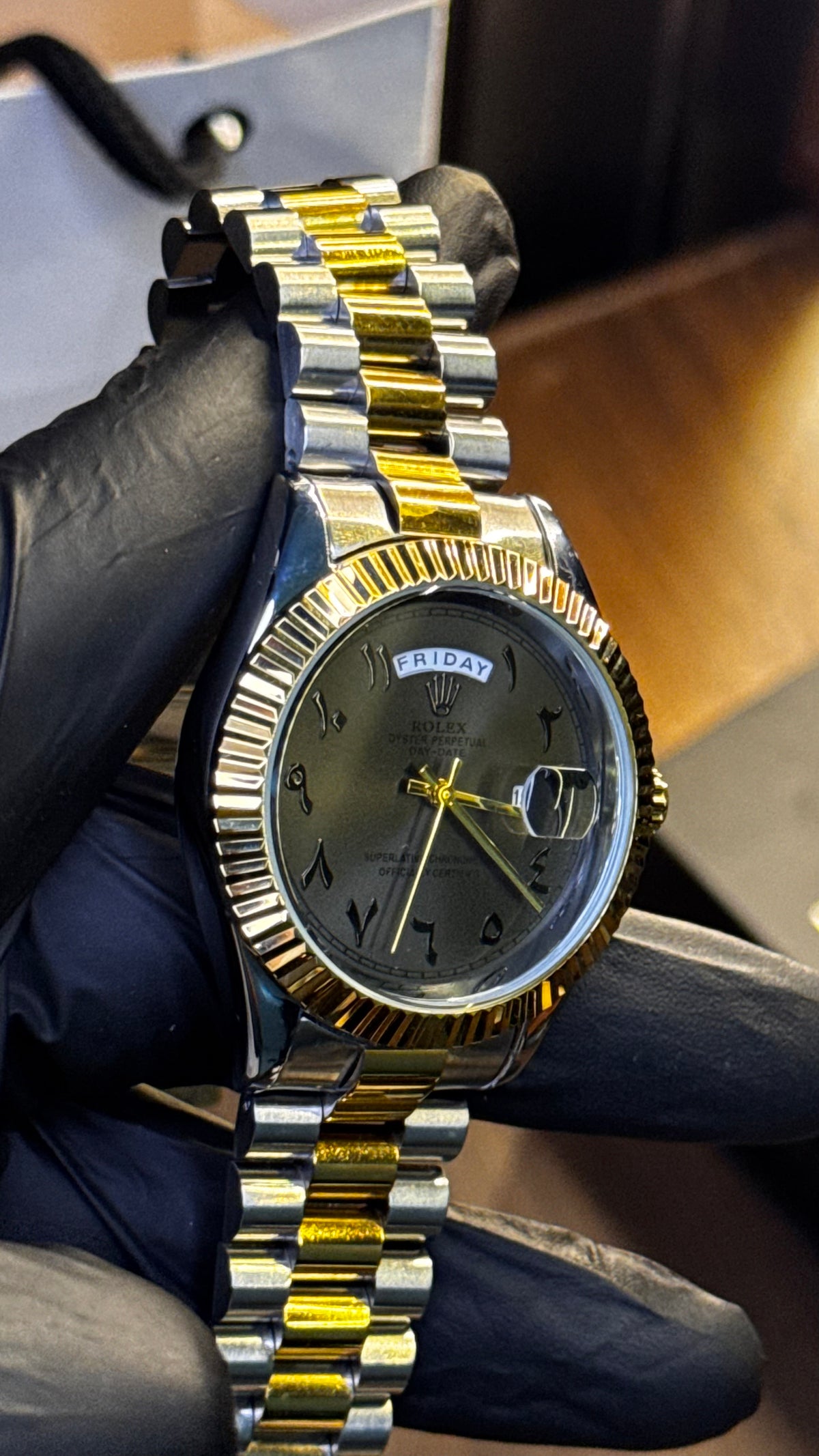 Rolex Day-Date Arabic Numeral Watch — Smoke Grey Dial
