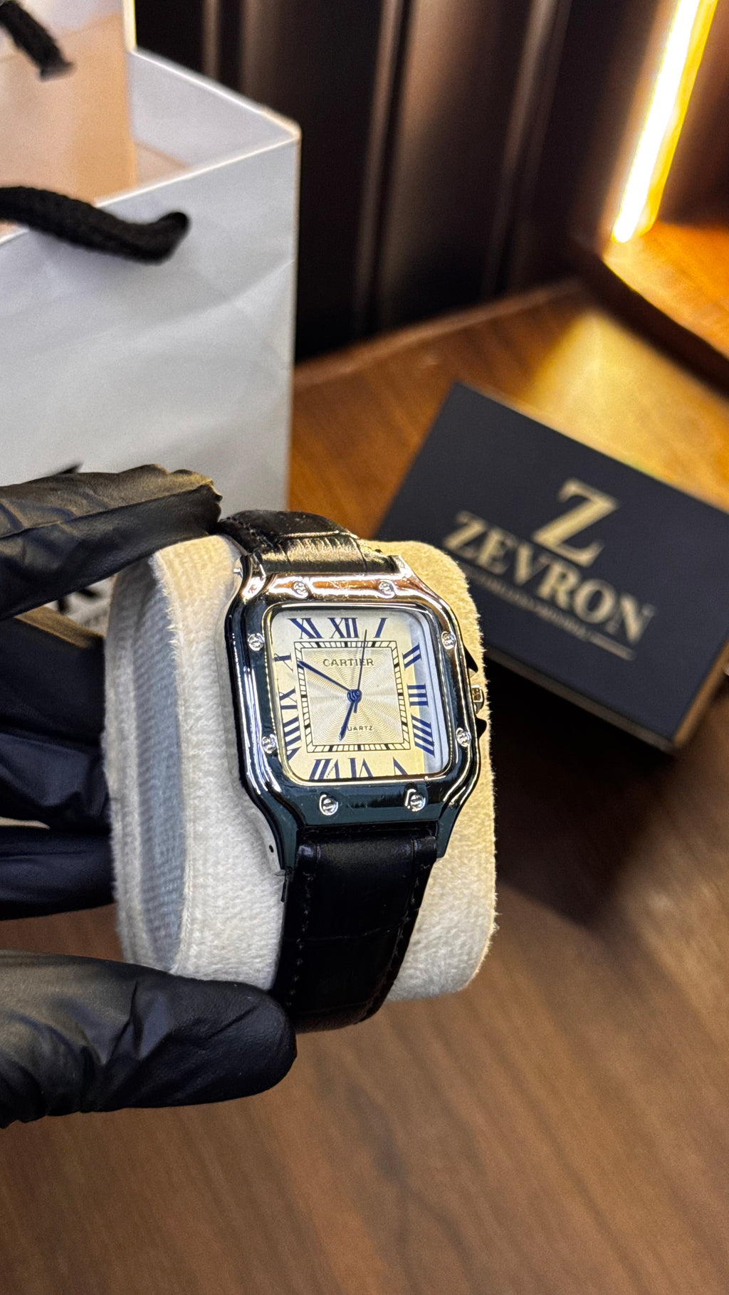 Cartier Santos Black Leather Watch